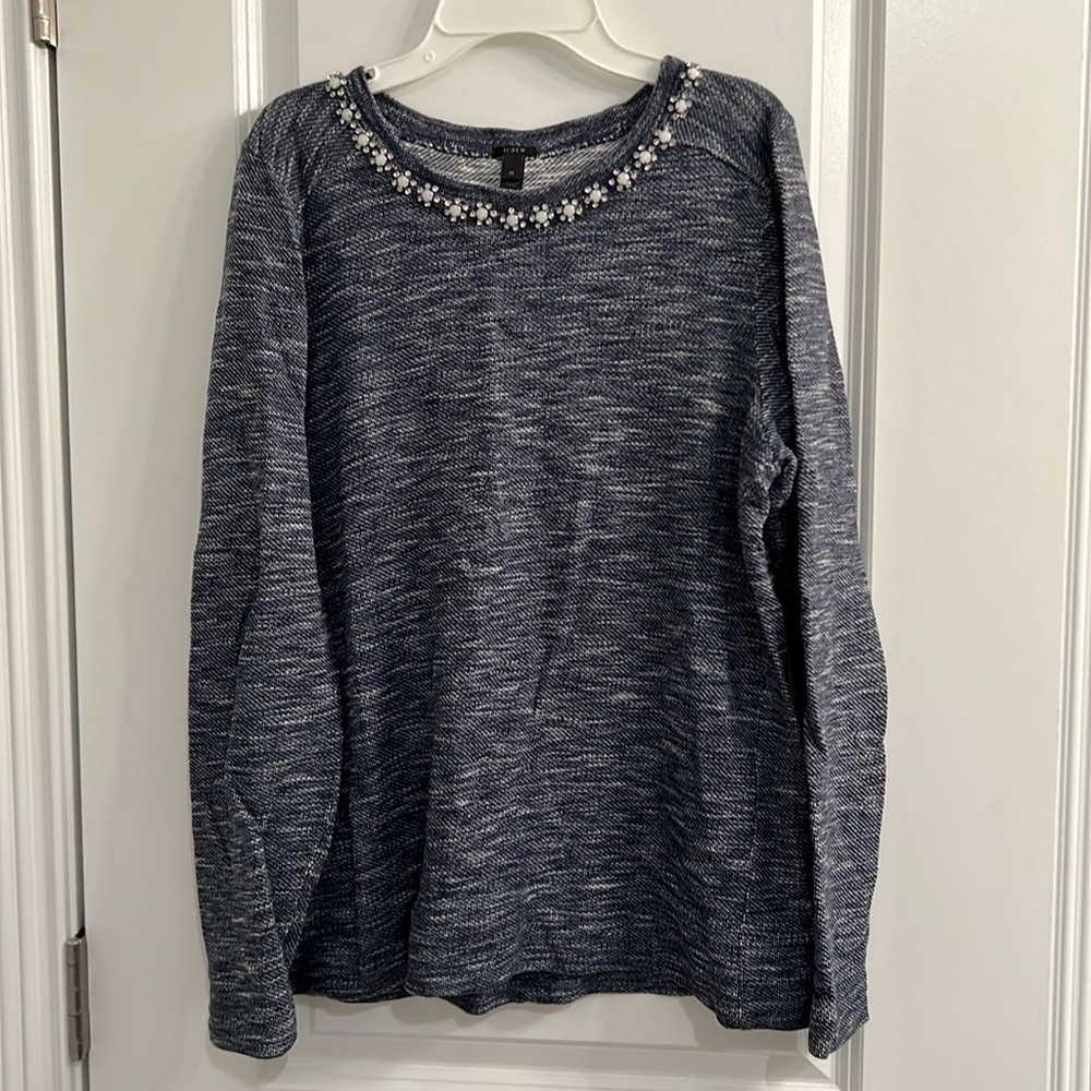 J. Crew Blue Jeweled Neckline Sweater M